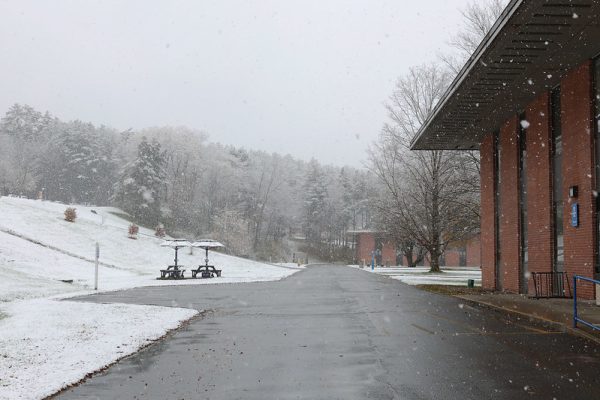 hillside of the admin building with beautiful snow 