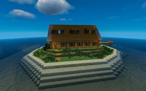 A image of a house made in the computer game Minecraft built by Owain Lucas.