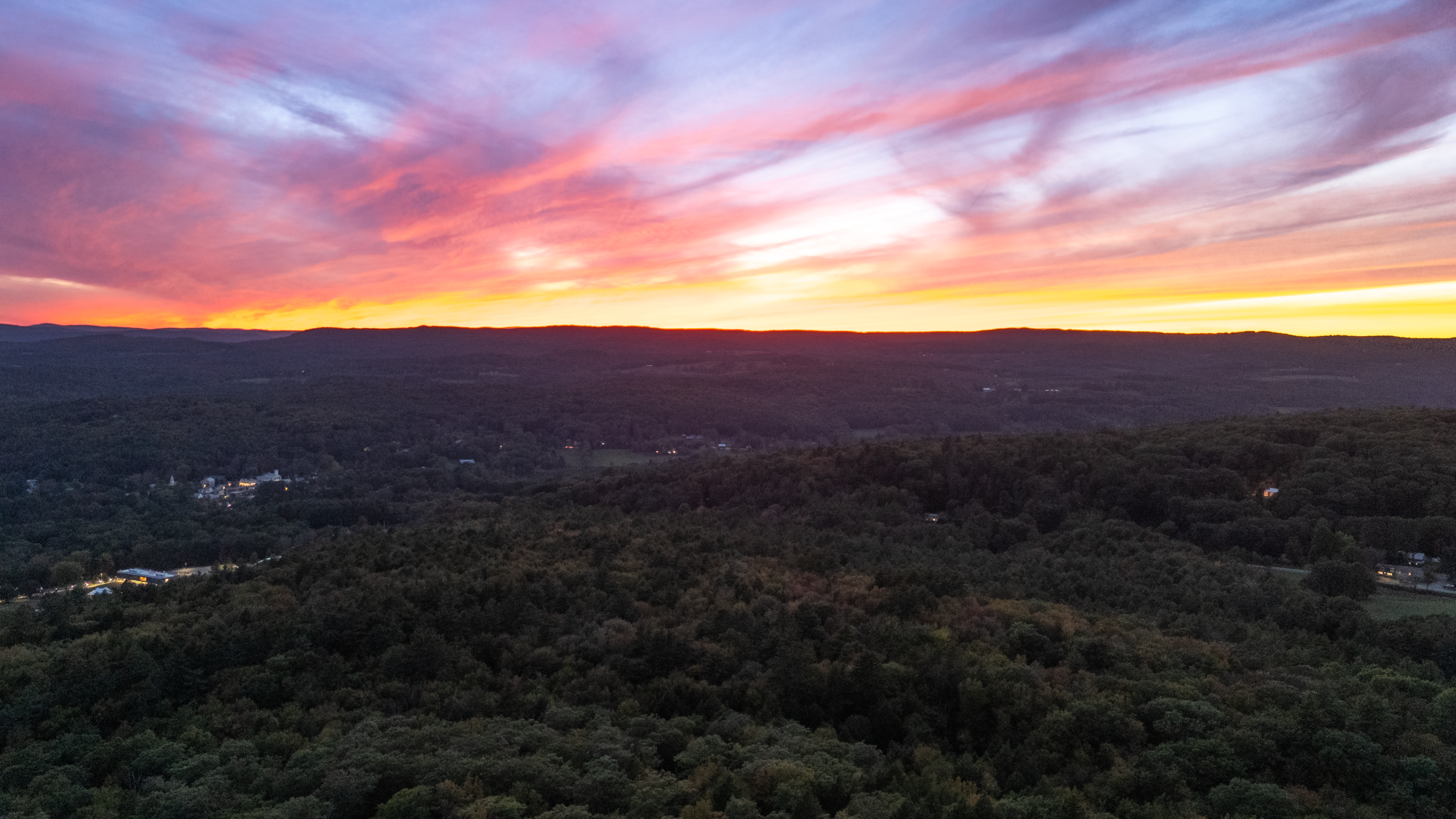 Drone Image of Sunset over Landmark
